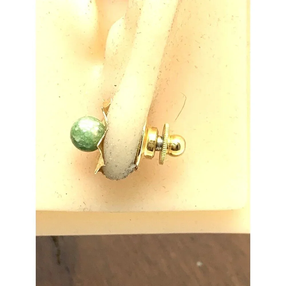 Earrings Pendant Set 14k Yellow Gold Green Gemstone 6mm Women's Estate Jewelry